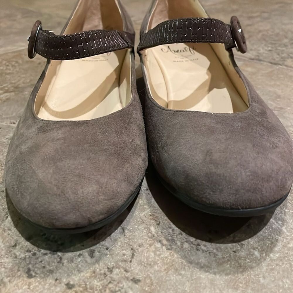 Amalfi by Rangoni Taupe Brown Suede Leather Wedge Mary Jane Shoe Womens 8.5N - Picture 13 of 13
